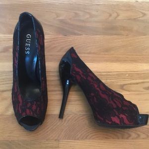 Guess red with black lace heels
